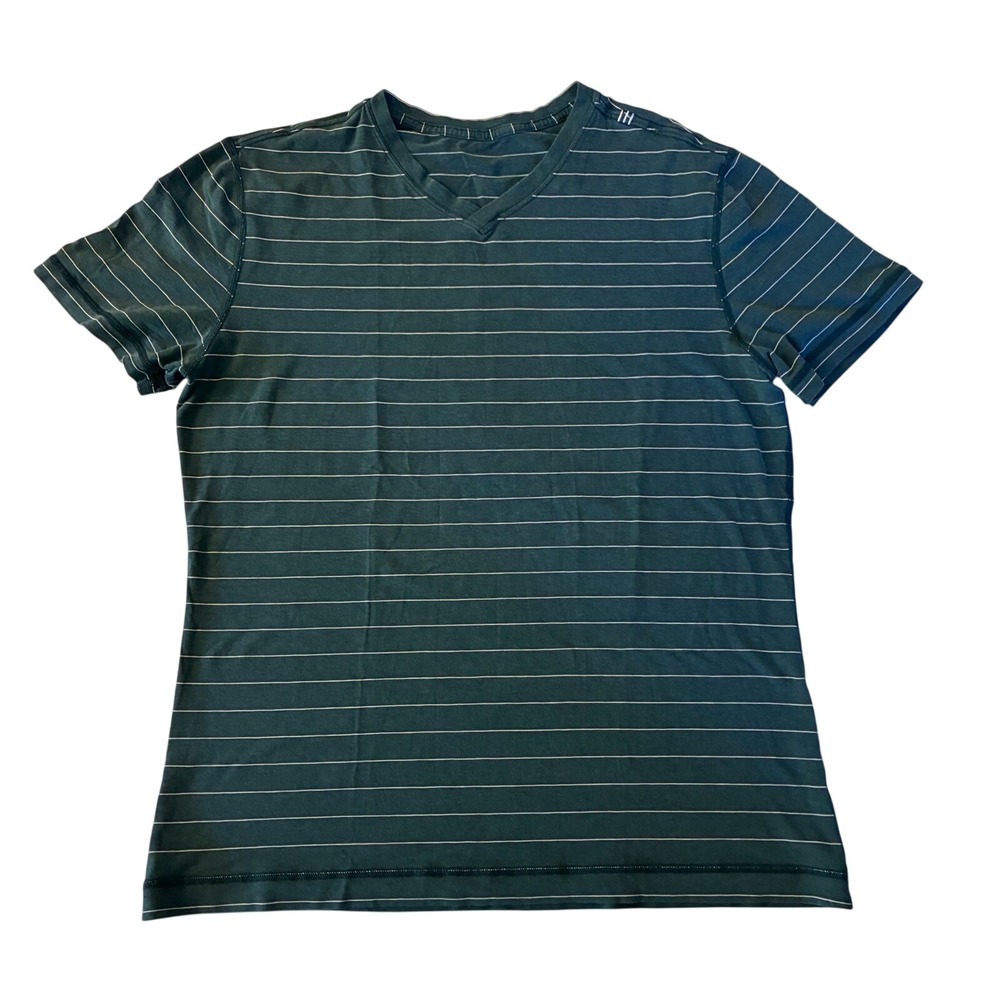 Lululemon Mens V-Neck Striped Short Sleeve Tee Teal Green White Stripe Size L
